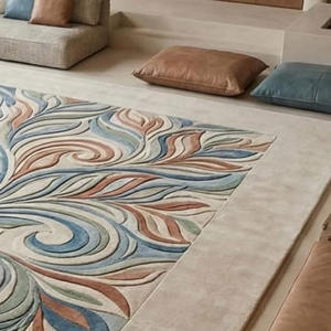 Tapis en laine abstrait fait main par des designers avec cadre de bordure pour la décoration intérieure de luxe, pique-niques, dos en latex, cadeau du Nouvel An - Product Image 4
