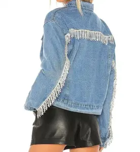 Ventes en gros OEM de vestes pour femmes sur mesure, veste en jean courte de haute qualité en tissu teinté rose et noir, style décontracté en jean - Product Image 4