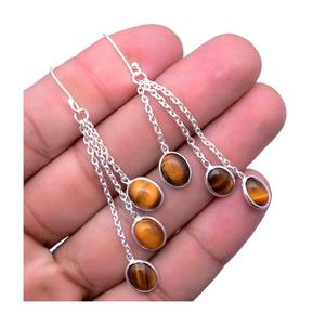 Pendientes giratorios de ojo de tigre de Plata de Ley 925 para mujeres y niñas, joyería de piedras preciosas para boda, pendientes finos sólidos de mejor diseño - Product Image 1