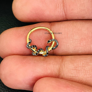 14K Solid Gold Micro Set Natural Black Diamond Daith Clicker <b>Piercing</b> <b>Fine</b> <b>Jewelry</b>. - Product Image 2