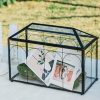 Boîte de rangement rectangulaire en verre transparent avec bord en acier inoxydable, grande boîte à souhaits, terrarium pour mariages, anniversaires et événements