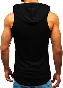 Sweat à capuche d'entraînement en coton de haute qualité pour hommes, débardeurs unis à impression personnalisée avec coupe musculaire, conception sans manches, méthode de tissage tricoté - Product Image 3