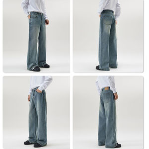 Jeans amples délavés personnalisés Y2K pour hommes, style streetwear, coupe large, rétro, bleu clair, denim droit, pantalon baggy, jeans baggy pour hommes - Product Image 3