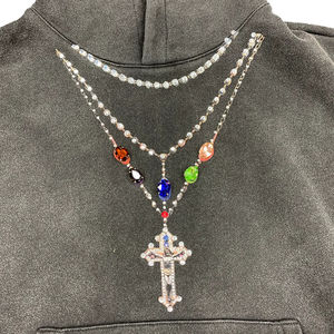 2025 Washed Heavyweight 100% Cotton <b>Crystal</b> Decoration <b>Necklace</b> Shape Graphic DTG Printing Vintage Hoodies for <b>Men</b> - Product Image 2