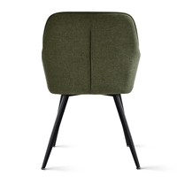Chaise de salle à manger moderne verte avec dossier et accoudoirs solides, assise rembourrée en tissu et structure en métal noir pour salle à manger et salon
