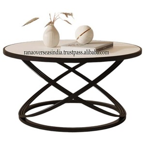 โต๊ะกาแฟทรงกลมสไตล์โมเดิร์นพรีเมี่ยมพร้อมกรอบโลหะผิวสีดำเหมาะสำหรับห้องนั่งเล่นและสำนักงานที่บ้าน - Product Image 4