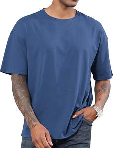 T-shirt à manches courtes col rond pour homme, style urbain grande taille, streetwear d'été, coupe décontractée, épaules tombantes, 100% coton Oxford - Product Image 2
