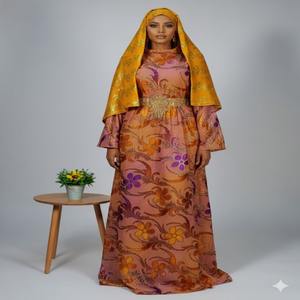 Robe florale jacquard en slub de qualité supérieure, authentique, de style somalien Maqbal Dirac, pour filles - Édition exclusive Fransawi Garbasaar - Product Image 1