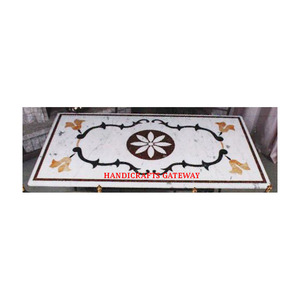 Mesa con incrustaciones de mármol blanco de superficie brillante para decoración del hogar, forma Rectangular, trabajo con incrustaciones de colores mezclados, mesa más hermosa - Product Image 1