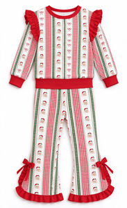 Toddler Girls Christmas <b>Plaid</b> Two-Piece <b>Pajama</b> Set With Ruffles And Bowknots Long Sleeve Top And Bell Bottom Pants Winter Outfit - Product Image 3