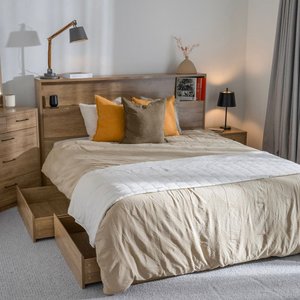 Ensemble de lit de rangement moderne avec matelas, cadre de lit plateforme en bois avec tête de lit bibliothèque et tiroirs, mobilier de chambre complet - Product Image 1
