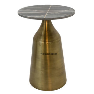 Mesa Auxiliar de Madera Maciza Hecha a Mano de Alta Calidad con Acabado Marrón y Forma Única con Tapa de Madera y Mármol, Adorno para el Hogar - Product Image 6