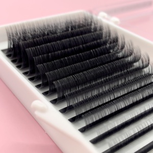 Nueva llegada Caja 12 líneas Pestañas de aspecto natural Abanicos de pestañas simétricos Aceptamos personalización Fibra PBT coreana Ultra oscura - Product Image 3