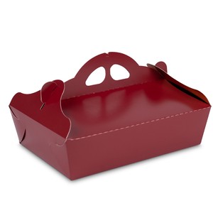 Boîte à pâtisserie auto-assemblée en carton tendu GC2 finition bordeaux à l'extérieur et laminage or brillant à l'intérieur - Product Image 1