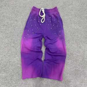 Pantalon de survêtement pour homme en molleton français brodé personnalisé, jogging lourd, coupe ample, jambe droite, strass, lavage à l'acide, effet délavé - Product Image 5