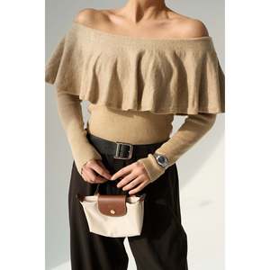 Pull beige à col plissé - Product Image 4