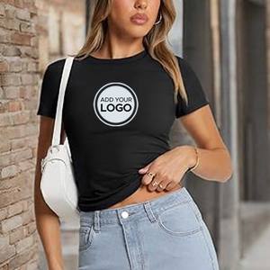 Camisetas básicas de algodón para mujer, camisetas de verano de manga corta con cuello redondo, camiseta ajustada sólida - Product Image 3