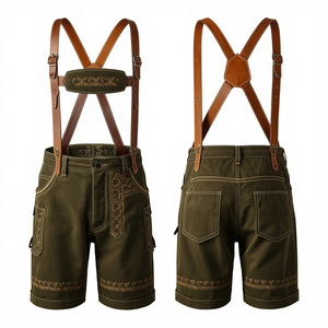 Pantalones Cortos Bávaros de Gamuza Verde Oliva Oscuro Personalizados, Pantalones Cortos de Cuero Tradicionales Bordados para Oktoberfest, Fabricante OEM - Product Image 3
