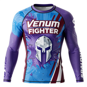 เสื้อรัดกล้ามเนื้อแขนยาว Venum Fighter แห้งเร็ว สำหรับฝึกซ้อม MMA BJJ พิมพ์ลายแบบ Sublimation สีม่วง น้ำเงิน แดง เสื้อรัดกล้ามเนื้อ Venum Fighter - Product Image 3