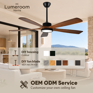Ventilateur de plafond en bois massif de 60 pouces avec lumière, 5 pales, moteur DC, télécommande et contrôle par application pour salon - Stock Europe - Product Image 3