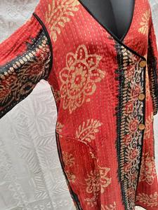 Traditional Vintage Kantha Fabric Long Jackets With Button Down Closure, Front Pockets Wrap Design <b>Coat</b> Casual <b>Women</b> Clothing - Product Image 3