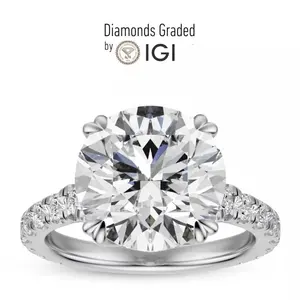 Ensemble de bague de fiançailles vintage en or blanc 14 carats certifié IGI pour femme Tishya Diamond, 3,0 CT, diamant de laboratoire brillant, halo caché - Product Image 2