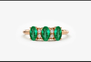 Handmade 3-Piece Vintage Emerald Engagement <b>Rings</b> 14K Gold Plated Oval Cut Lab <b>Indian</b> Gemstone Prong Setting 3-Year - Product Image 3