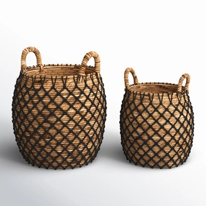 Ensemble de 2 paniers en jacinthe d'eau avec couvercles en filet Panier de rangement fait à la main Vente en gros Écologique Fabriqué au Vietnam - Product Image 4