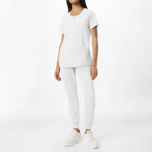 Conjuntos de exfoliación de enfermera unisex con logotipo personalizado, Pantalones rectos elásticos para clínica de belleza, Hospital Dental, tela de lona hecha - Product Image 4