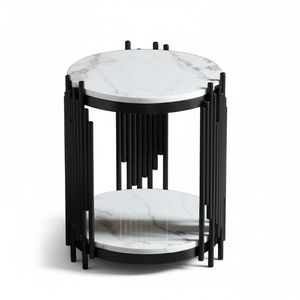 Luxury Round Eco-Friendly Modern Design Iron and White Marble Top Durable <b>Small</b> Size for Living Room Bedroom - Product Image 1