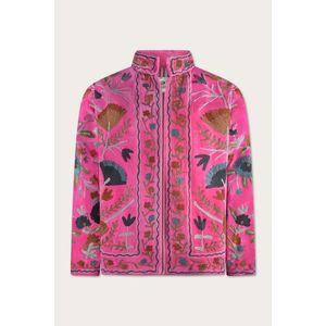 Veste en coton rose vif brodée, motif floral Suzani, réversible, col montant en satin, matelassée, logo personnalisé RAJASTHANI - Product Image 2