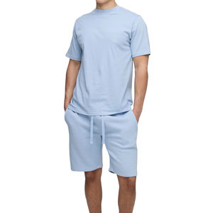 Gran oferta 2025, Conjunto de camiseta y pantalones cortos de satén de poliéster 100% transpirables de dos piezas informales de verano para hombre - Product Image 4