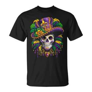 Camiseta de Carnaval con Diseño de Calavera de Azúcar de Mardi Gras, Temática de Nueva Orleans, Unisex para Adultos - Product Image 1