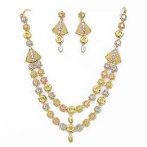 Ensemble collier et boucles d'oreilles pour femme en chaîne de boîte plaquée or à 3 tons, bijoux de mode en laiton multi-ton pour mariage et anniversaire - Product Image 2