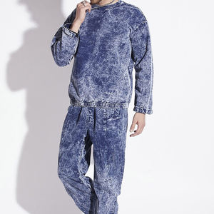 2025 tendance 100% coton hommes respirant hiver survêtement ensembles Logo personnalisé lavé à l'acide conception solide motif Jogging porter - Product Image 2