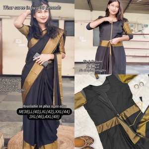 2023 Tenue de soirée Vente chaude Prêt-à-porter Tenue de saree unique avec chemisier Chinon Zari Patta avec travail pour adultes - Product Image 2