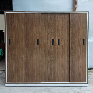 Armario de Plástico Deslizante de 5 Puertas con Espejo Integrado, Soportes para Colgar, Ganchos, Diseño Plegable Convertible, Ahorro de Espacio, Minimalista para el Hogar - Product Image 1