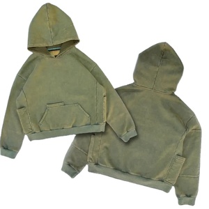 Vente en gros 400gsm hiver coton épais sweats à capuche boxy lavé hommes surdimensionné cargo vintage sweat à capuche livraison DDP - Product Image 3