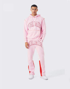 Ensemble survêtement unisexe à séchage rapide en gros OEM, broderie 3D, pantalon empilé 2 pièces, ensemble sweat-shirt, couture contrastée, streetwear, vêtements d'hiver - Product Image 1