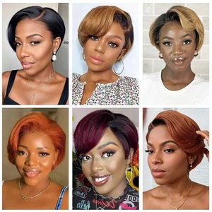 Perruque droite bouclée coupe pixie perruques de cheveux humains 13x4 dentelle transparente brésilienne 100% cheveux humains pour les femmes