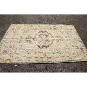 Alfombra Vintage, Alfombra Turca Grande de 5.2x8.2 pies, Alfombra de Lana a Cuadros Beige - Product Image 4