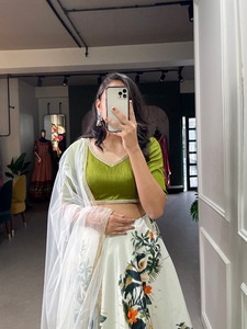 Good Price Support / Adult Evergreen Design Zari Satin Lehenga Choli With Dupatta With Printed Work Wholesale Factory <b>Supply</b> - Product Image 6