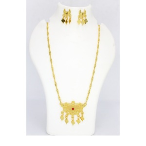 Ensemble de pendentifs à breloques ensemble de bijoux plaqué or indien dubai arabe ensemble de pendentifs boucles d'oreilles collier chaîne pour femmes - Product Image 6