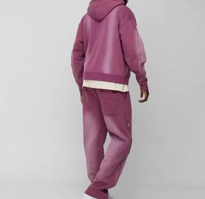 Conjunto Deportivo para Hombre, Sudadera con Capucha y Pantalones Deportivos Acampanados, Conjunto de Sudadera con Capucha Estampada Desgastada, Conjuntos Deportivos de Algodón para Invierno, Lavado Ácido Decolorado al Sol - Product Image 4