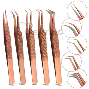 Pinzas profesionales personalizadas de oro rosa para pestañas, pestañas rectas y curvas de volumen de acero inoxidable con fuente de alimentación manual - Product Image 6