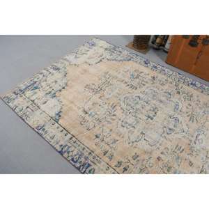 Alfombra Vintage Grande de 4.9x8.2 pies, Alfombra Turca, Alfombra de Lana con Parches Azules y Blancos - Product Image 5