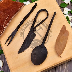 Ensemble de couverts scandinaves forgés à la main, très vendu, style rustique médiéval, ensemble de couverts de boulanger, cuillère de table, fourchette de table et couteau de table - Product Image 4