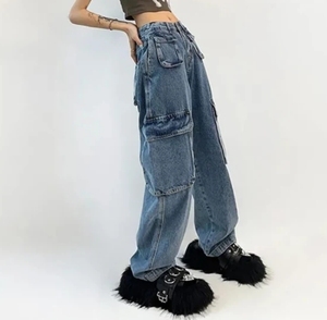 กางเกงยีนส์ขายาวสำหรับผู้หญิง, Y2K แฟชั่นทรงหลวมสไตล์คาร์โก้ขนาดพิเศษ - Product Image 2