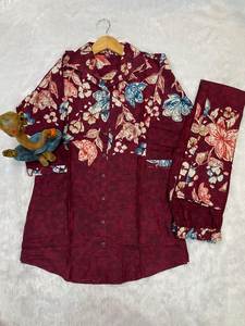 Women Floral Printed <b>Kurti</b> Pant Set Maroon Cotton Co Ord Set Ladies Designer Ethnic Wear - Product Image 3