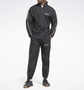 Ensemble de survêtement pour homme, pantalon coupe-vent noir en nylon, essentiels d'entraînement, piping, survêtement - Product Image 6